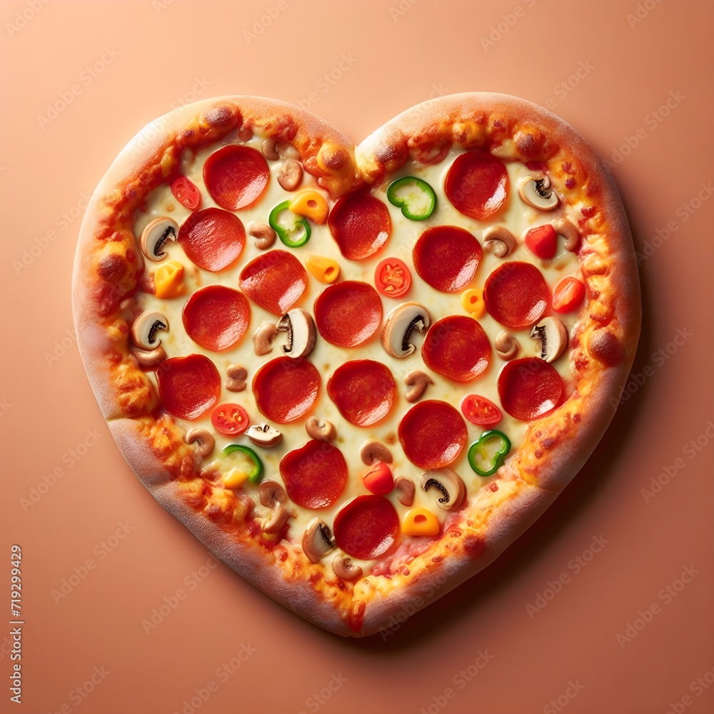 Heart shaped pizza on solid background Heart shaped pizza on solid background