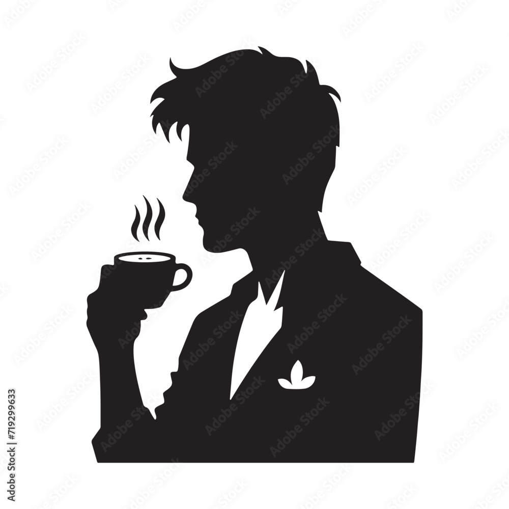 Latte Serenity: Person Taking Coffee Silhouette Radiating Tranquil Vibes of Morning Latte Bliss - Coffee Illustration - Coffee Vector
