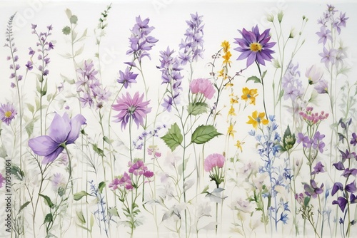 Colorful flowers on white background, watercolor painting on canvas © Harmonic