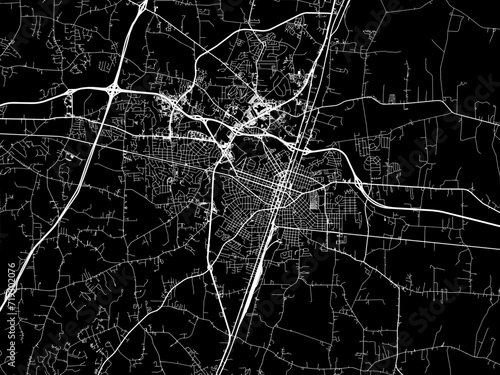 Vector road map of the city of Rocky Mount North Carolina in the United States of America with white roads on a black background.