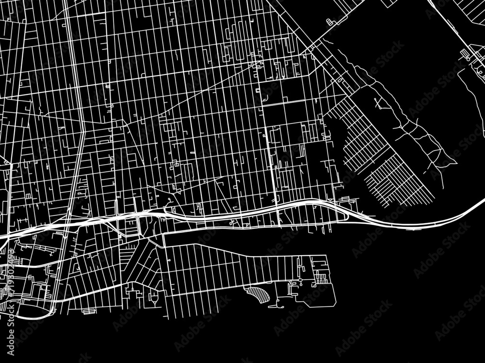 Vector road map of the city of Sheepshead Bay  New York in the United States of America with white roads on a black background.