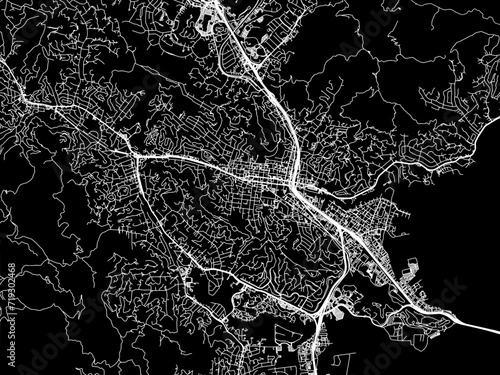 Vector road map of the city of San Rafael  California in the United States of America with white roads on a black background.