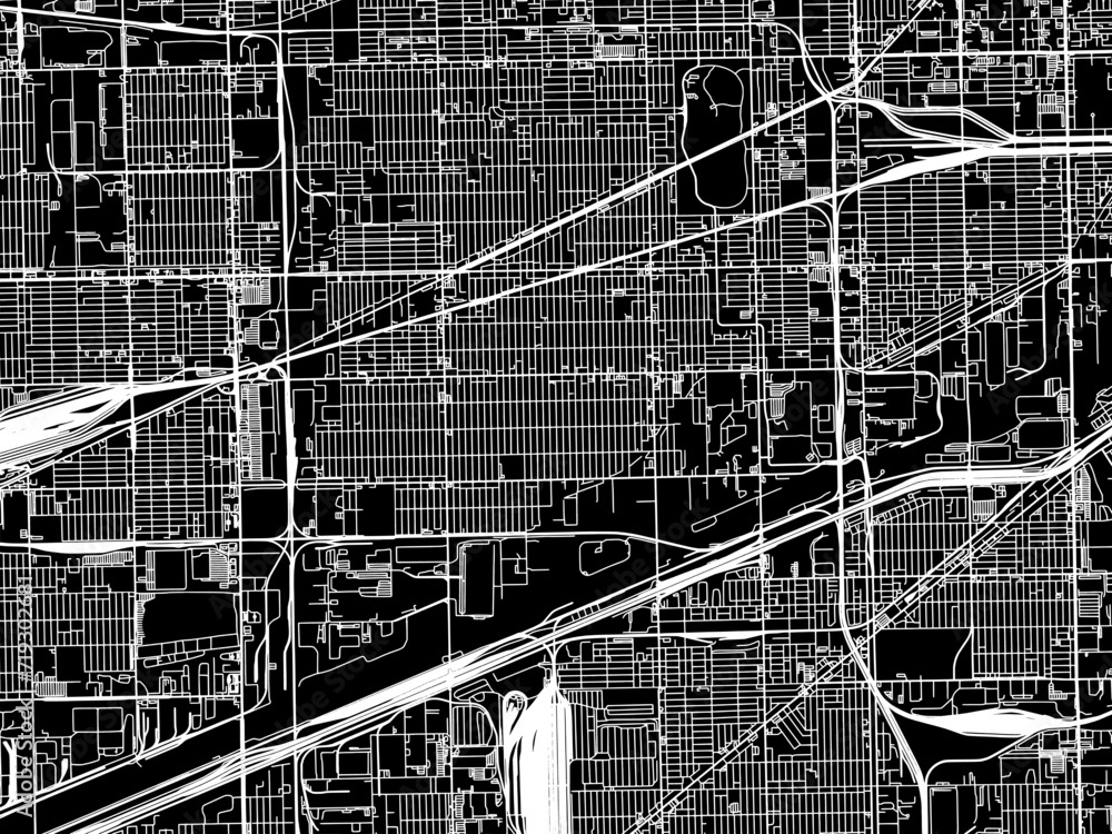 Obraz premium Vector road map of the city of South Lawndale Illinois in the United States of America with white roads on a black background.