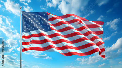 USA flag. American flag. American flag blowing in the wind, Generative Ai