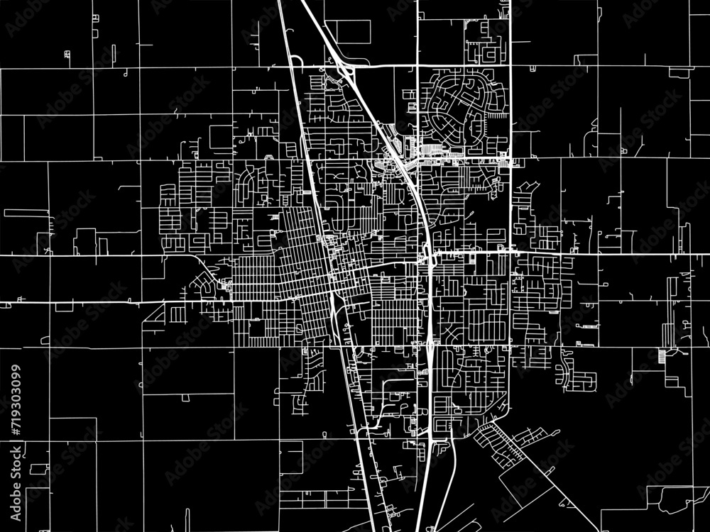 Vector road map of the city of Tulare California in the United States