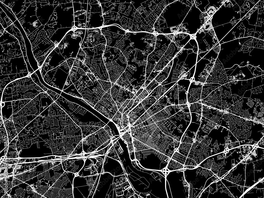 Vector road map of the city of Trenton  New jersey in the United States of America with white roads on a black background.