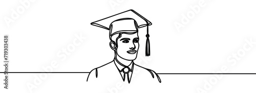 Continuous one line drawing of a graduate wearing a graduate cap
