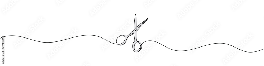 Continuous scissors with one line on a white background. Continuous scissors with one line on a white background.