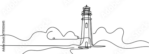 Continuous one line drawing of lighthouse tower.Vector illustration.