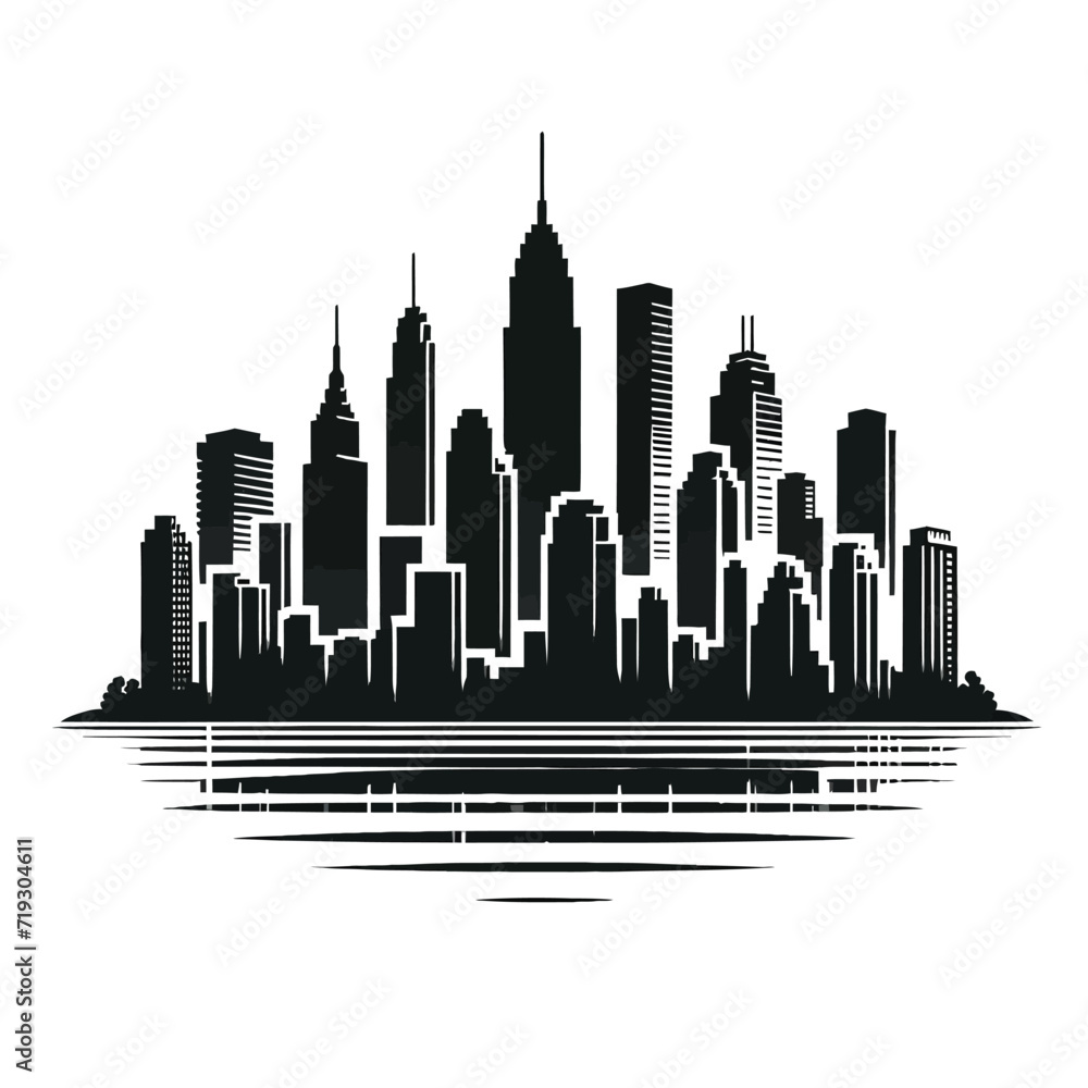 Urban Skyline Silhouette with Reflection
