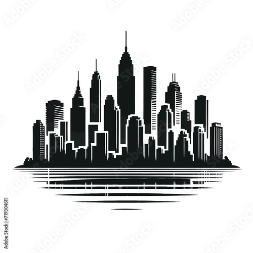 Urban Skyline Silhouette with Reflection 