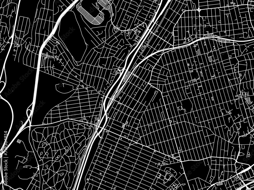 Vector road map of the city of Wakefield  New York in the United States of America with white roads on a black background.