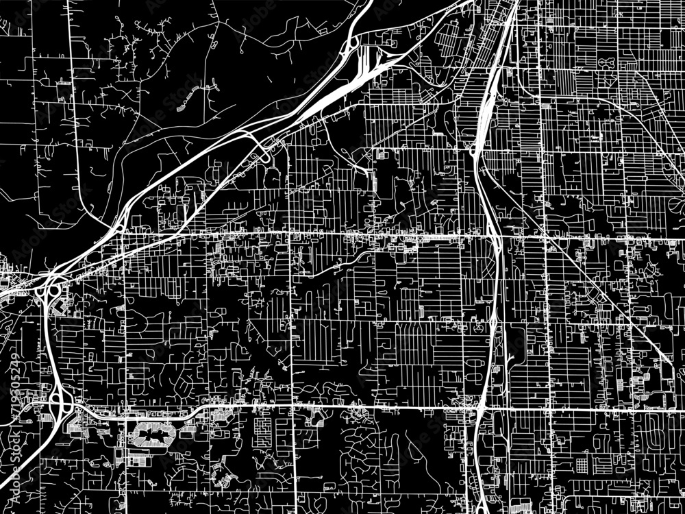 Vector road map of the city of Wyoming  Michigan in the United States of America with white roads on a black background.