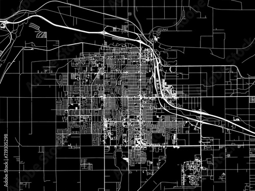 Vector road map of the city of Yuma  Arizona in the United States of America with white roads on a black background.