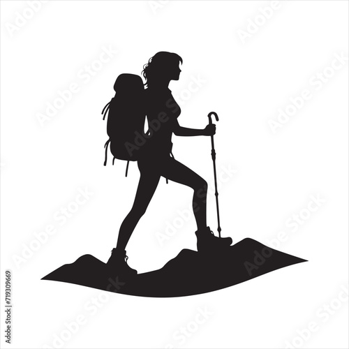 Nature's Embrace: Hiking Silhouette Series, Capturing the Blissful Moments of Connection with the Great Outdoors - Hiking Illustration - Hiking Vector - Person Silhouette
