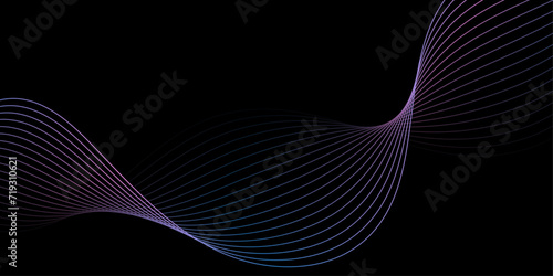 Abstract background with waves for banner. Medium banner size. Vector background with lines. Element for design isolated on black. Colorful gradient. Pink and blue. Brochure