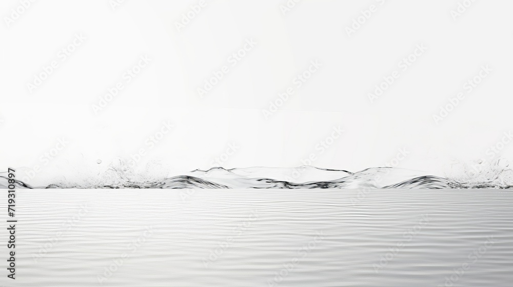 The 3d rendering shows a water surface and a white wall background ...