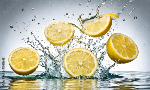 lemon slices in water splash isolated on a white background