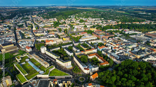 Aeriel view of the city Gera in Germany on a late summer afternoon.