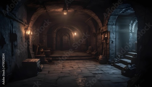 Underground dungeon  fantasy adventure tabletop role play game setting  dark and creepy background created with generative ai