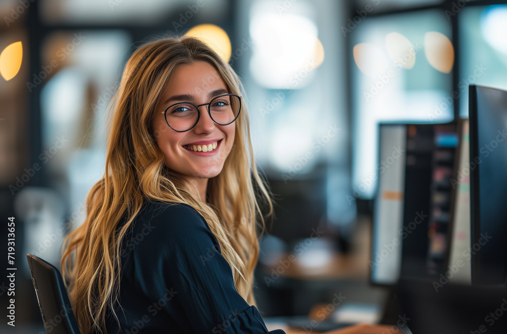 smiling beautiful women working at office smiling beautiful women working at office