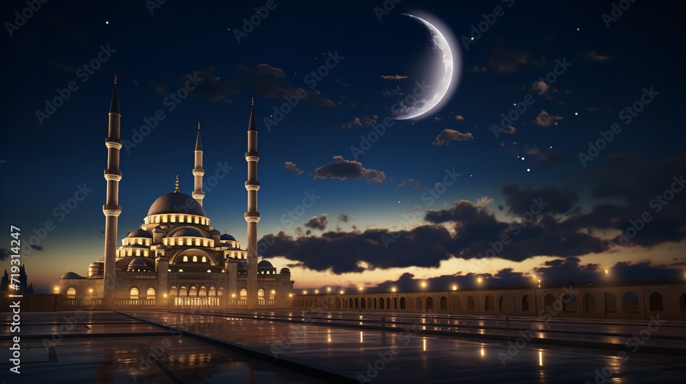 Suleymaniye mosque with a creasent  above it