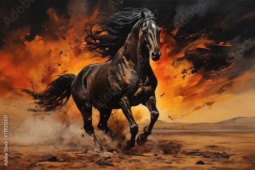 A galloping horse leaving fire behind