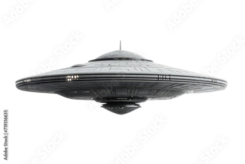 UFO, alien spaceship isolated on transparent background, Close up of flying saucer, Alien abduction concept photo