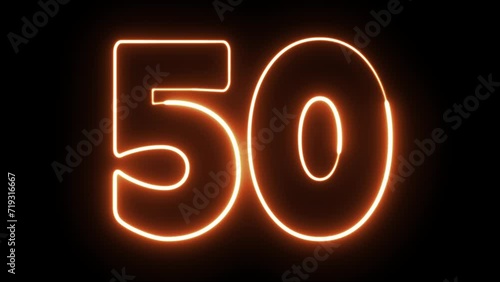 50 number text font with neon light. Luminous and shimmering haze inside the letters of the text 
fifty. 50 number neon sign. photo