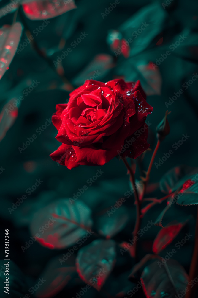 Beautiful red rose in dark, Generative AI Beautiful red rose in dark, Generative AI