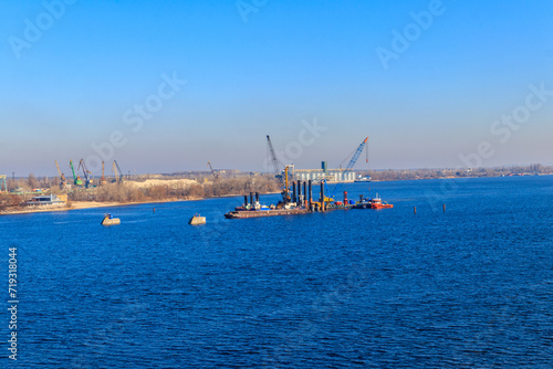 Construction of a new bridge across the Dnieper river in Kremenchug, Ukraine