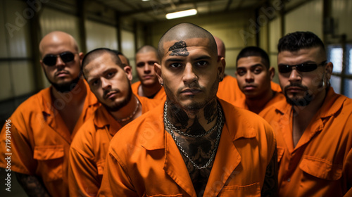 maxican cartel hitmen in prison hand cuffed in orange photo