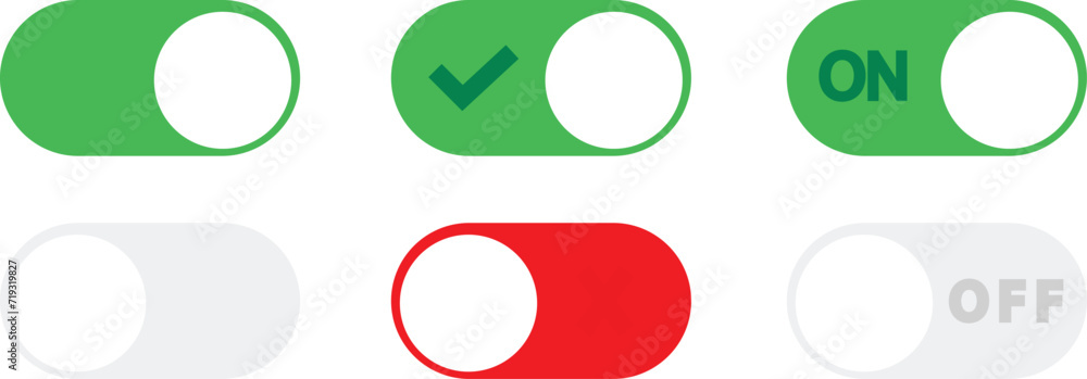 On and off Toggle Switch Buttons with Lettering Modern Devices Interface Mockup or Template, User interface elements for mobile devices in neumorphism style. Power on icons, on transparent background. On and off Toggle Switch Buttons with Lettering Modern Devices Interface Mockup or Template, User interface elements for mobile devices in neumorphism style. Power on icons, on transparent background.