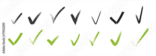 Hand painted yes tick mark isolated vector symbol set photo