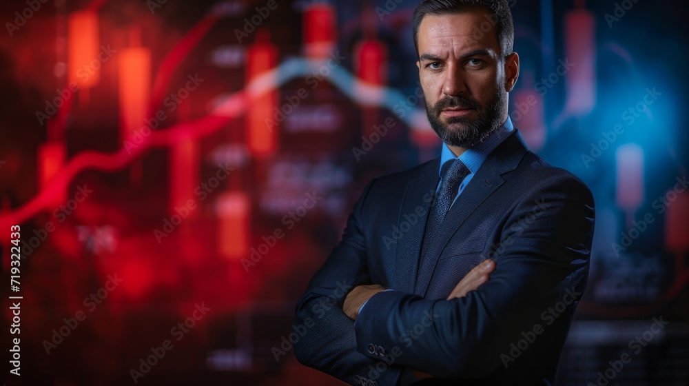 Portrait of a Businessman, statistics graph background Portrait of a Businessman, statistics graph background