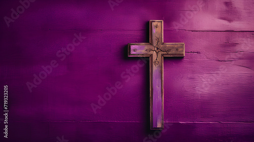 Christian cross. Violet background. Holy week.