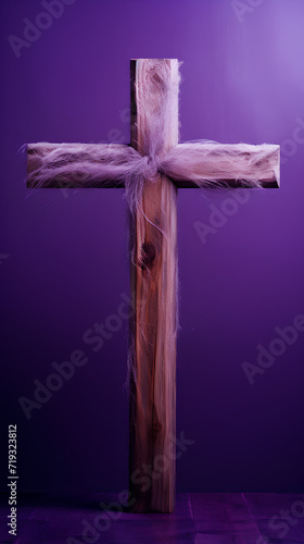 Christian cross. Violet background. Holy week.