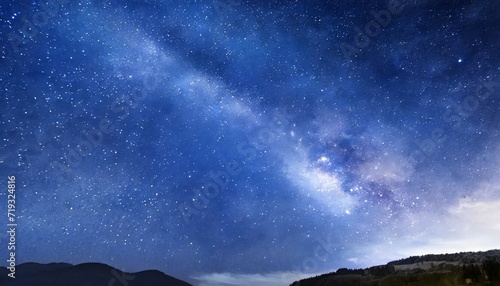 night starry sky and bright blue galaxy horizontal background banner