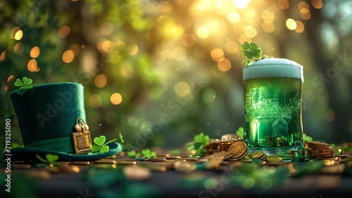 Cheerful Leprechaun with Pot of Gold in Magical Forest Setting - Saint Patrick's Day Celebration
