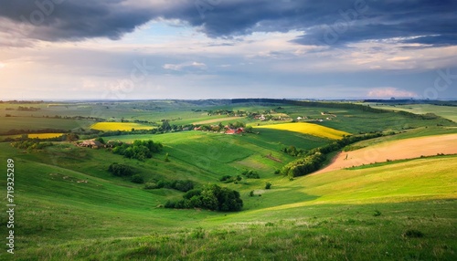 splendid summer landscape of a rolling countryside on a sunny day