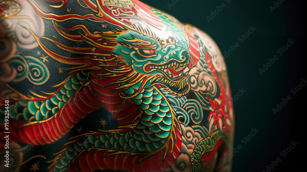 Naklejka premium Majestätischer Tattoo Drache der Weisheit