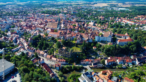 Aeriel of the old town of the city Bautzen in Germany on a sunny summer day