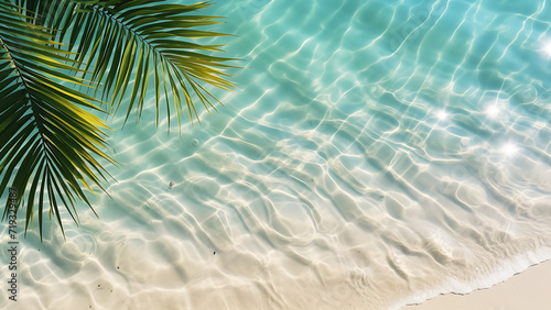 Water background with palm leaf top view. Tropical summer. © Art.disini