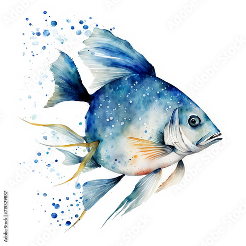 bright marine fish. watercolor illustration. artificial intelligence generator, AI, neural network image. background for the design.