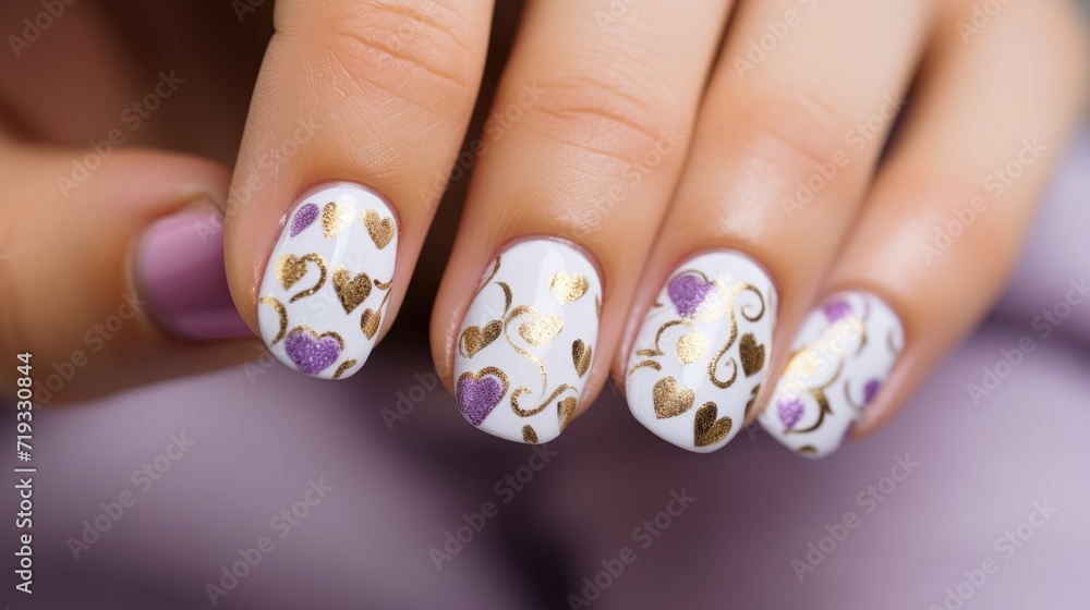 White and violet romantic nail design White and violet romantic nail design