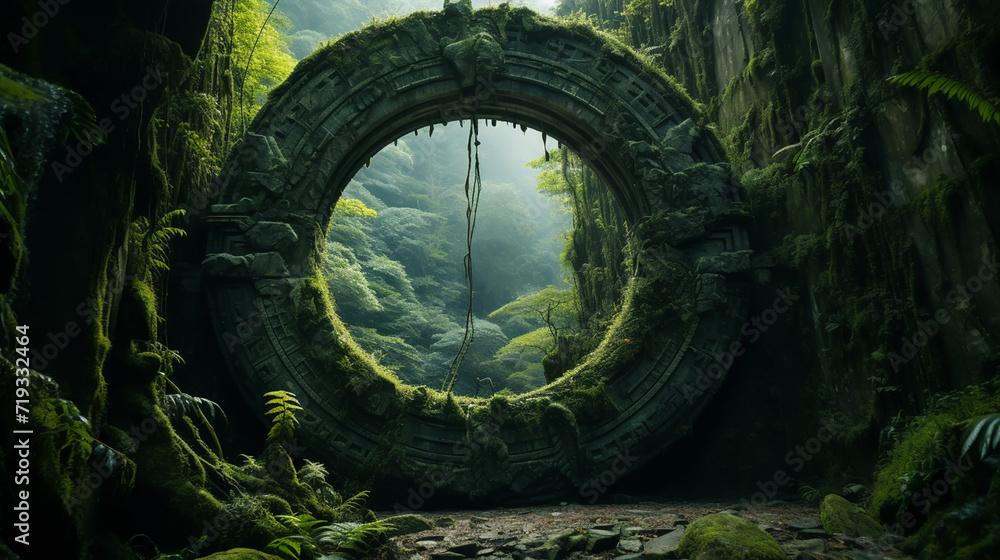 Beautiful round nature green lash arch in mountain forest park, concept mother nature path