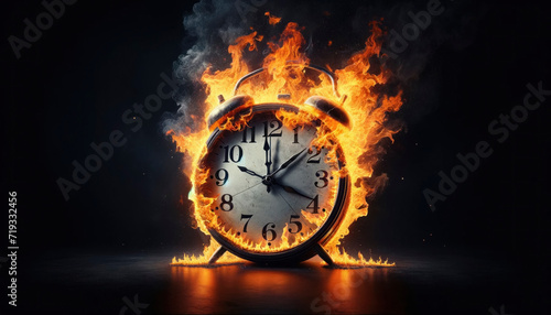 Burning Clock Dial Symbolizing Ephemeral Time