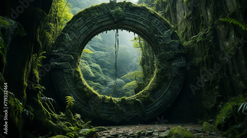 Beautiful round nature green lash arch in mountain forest park  concept mother nature path