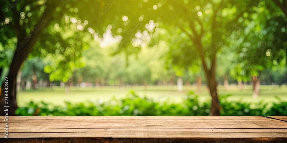 Wooden table for food display over green garden background, Empty wood shelf, desk with blurred tree park in spring and summer, Table top, counter with nature background. Wooden table for food display over green garden background, Empty wood shelf, desk with blurred tree park in spring and summer, Table top, counter with nature background.