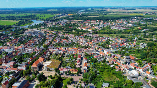 Aerial view of the old town of the city Roßlau in Germany on a late spring day